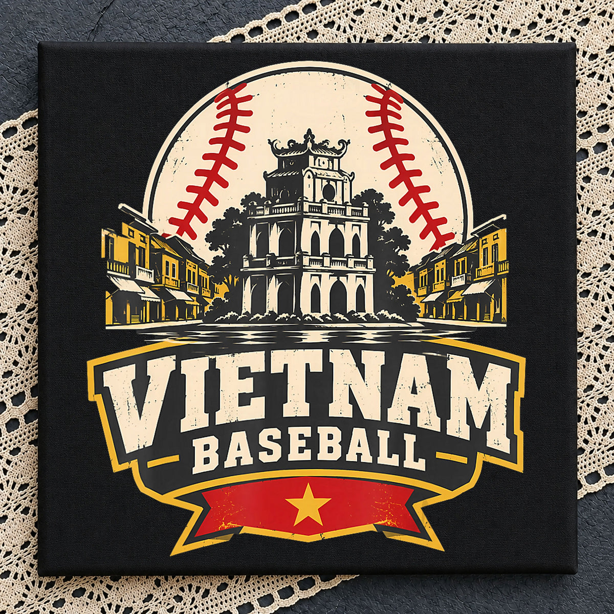 Vietnam Baseball Landmark Retro Flag Badge Clipart PNG
