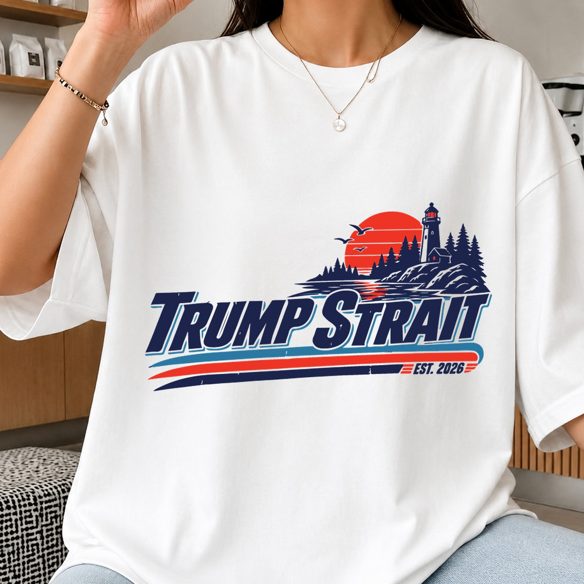 Trump Strait Est 2026 SVG, Lighthouse Sunset Clipart