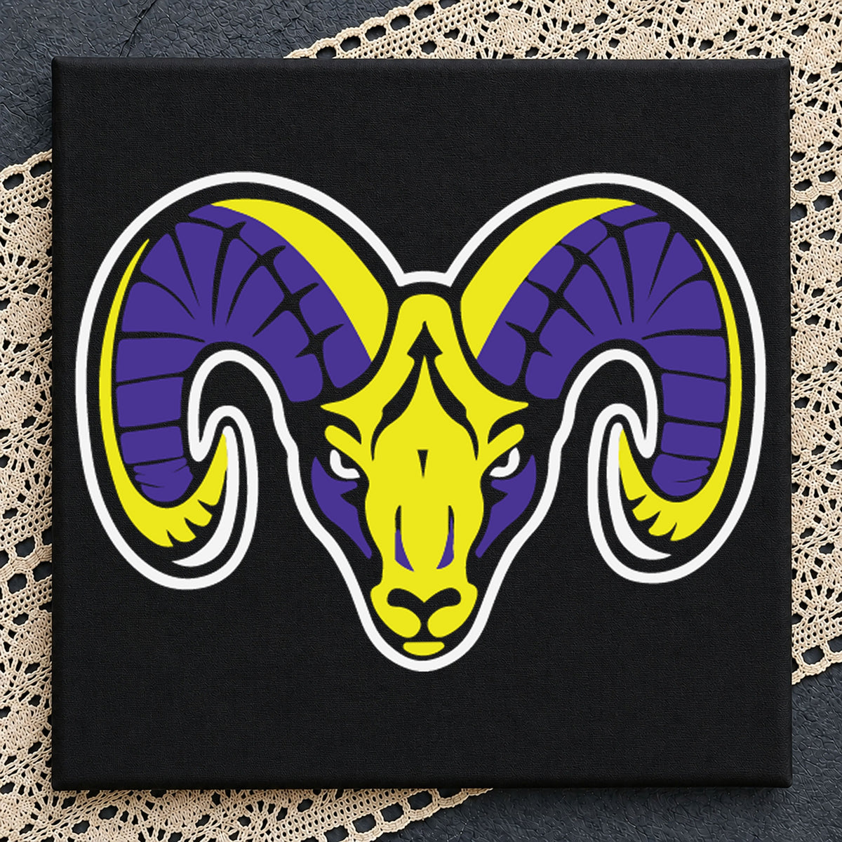 Fierce Ram Head Mascot Purple Gold Spirit PNG