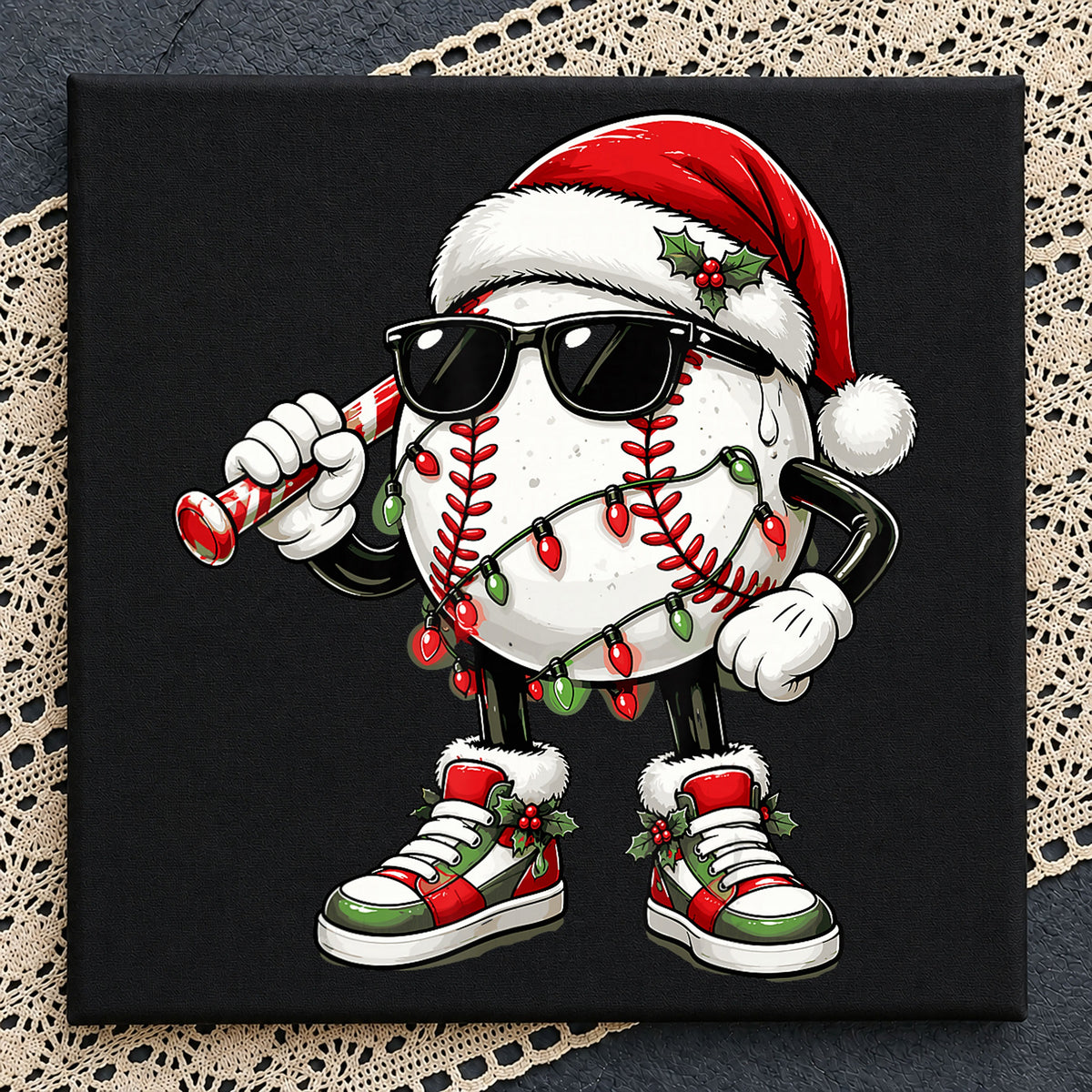 Christmas Baseball Character Santa Hat Sunglasses PNG