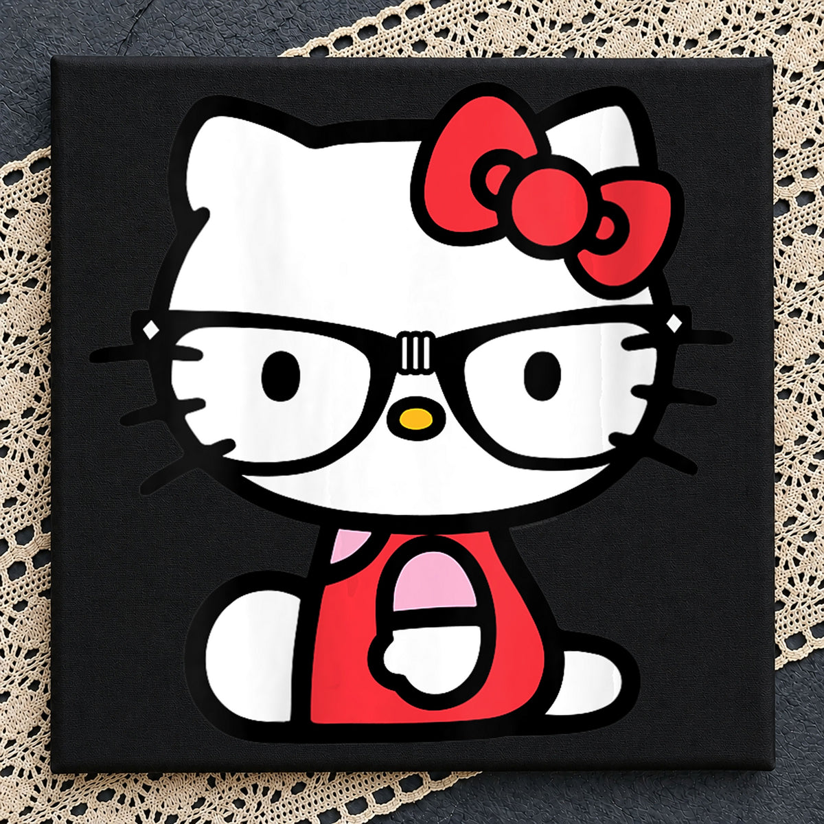 Hello Kitty Nerd Glasses Sitting Red Bow Sanrio PNG