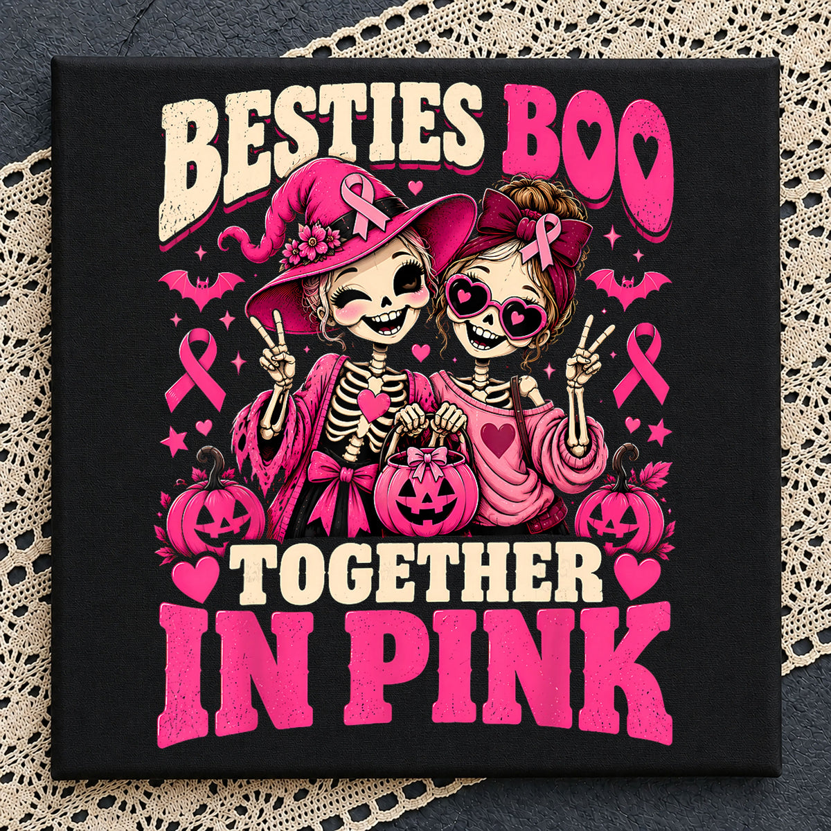 Besties Boo Together In Pink Breast Cancer Halloween PNG