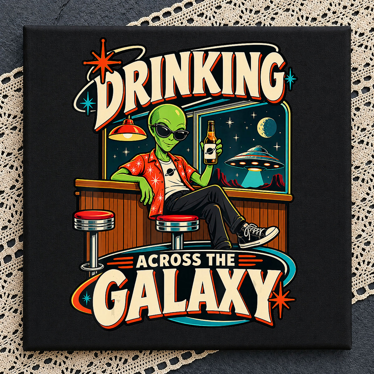 Drinking Across The Galaxy Alien Bar Retro PNG