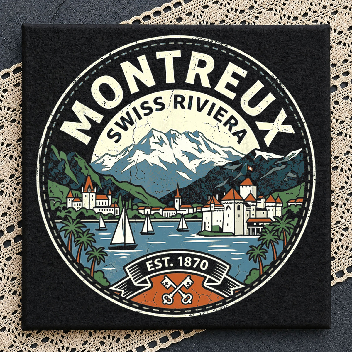 Montreux Swiss Riviera Est 1870 Vintage Badge PNG
