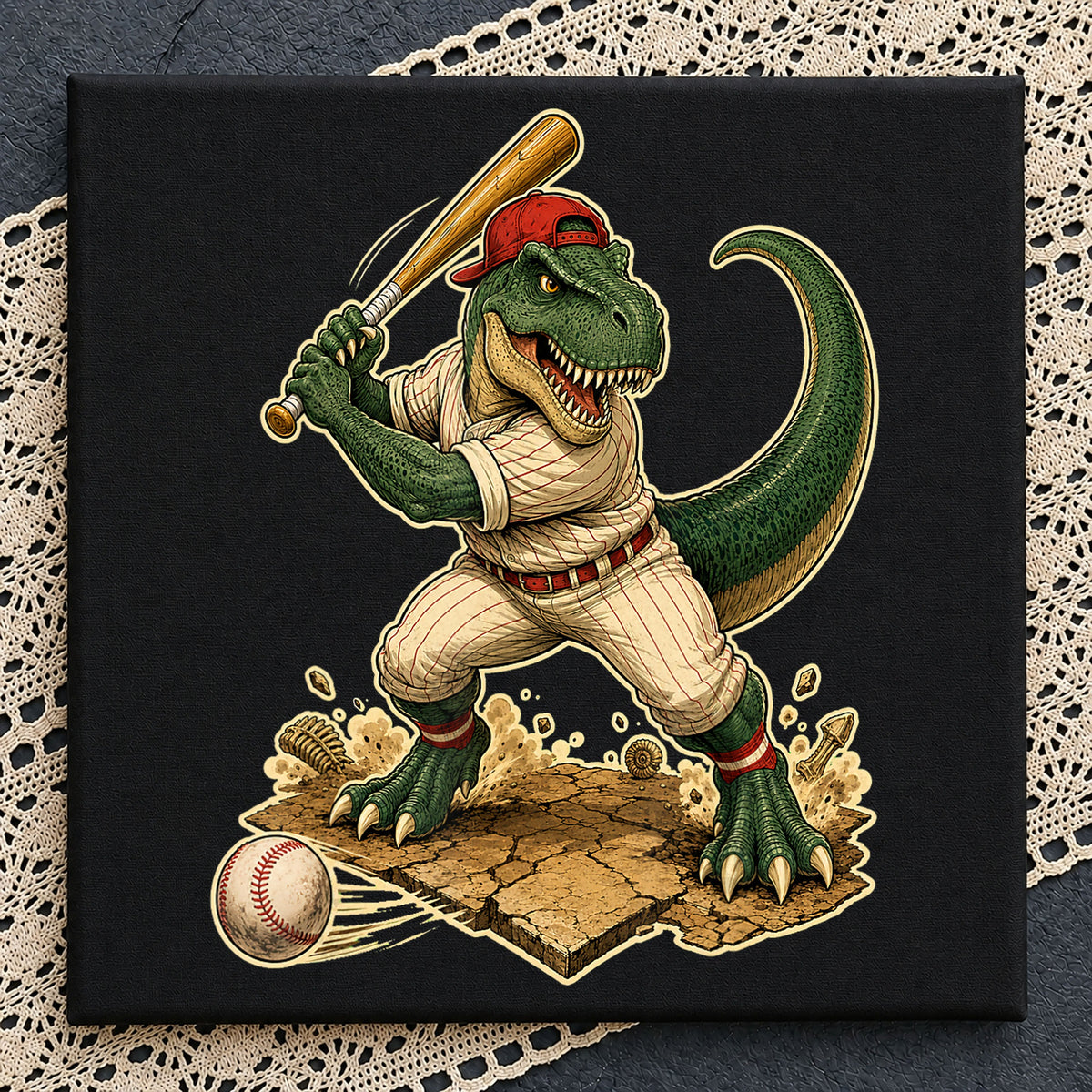 T-Rex Baseball Player Batter Swing Sports Clipart PNG