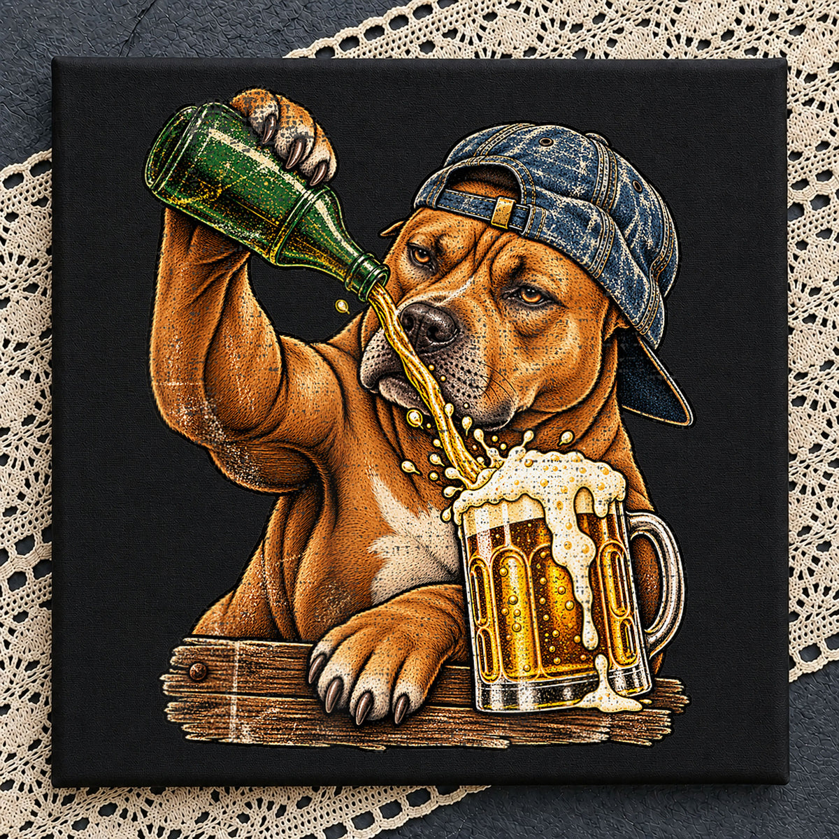 Pitbull Dog Pouring Beer Cap Drinking Funny PNG
