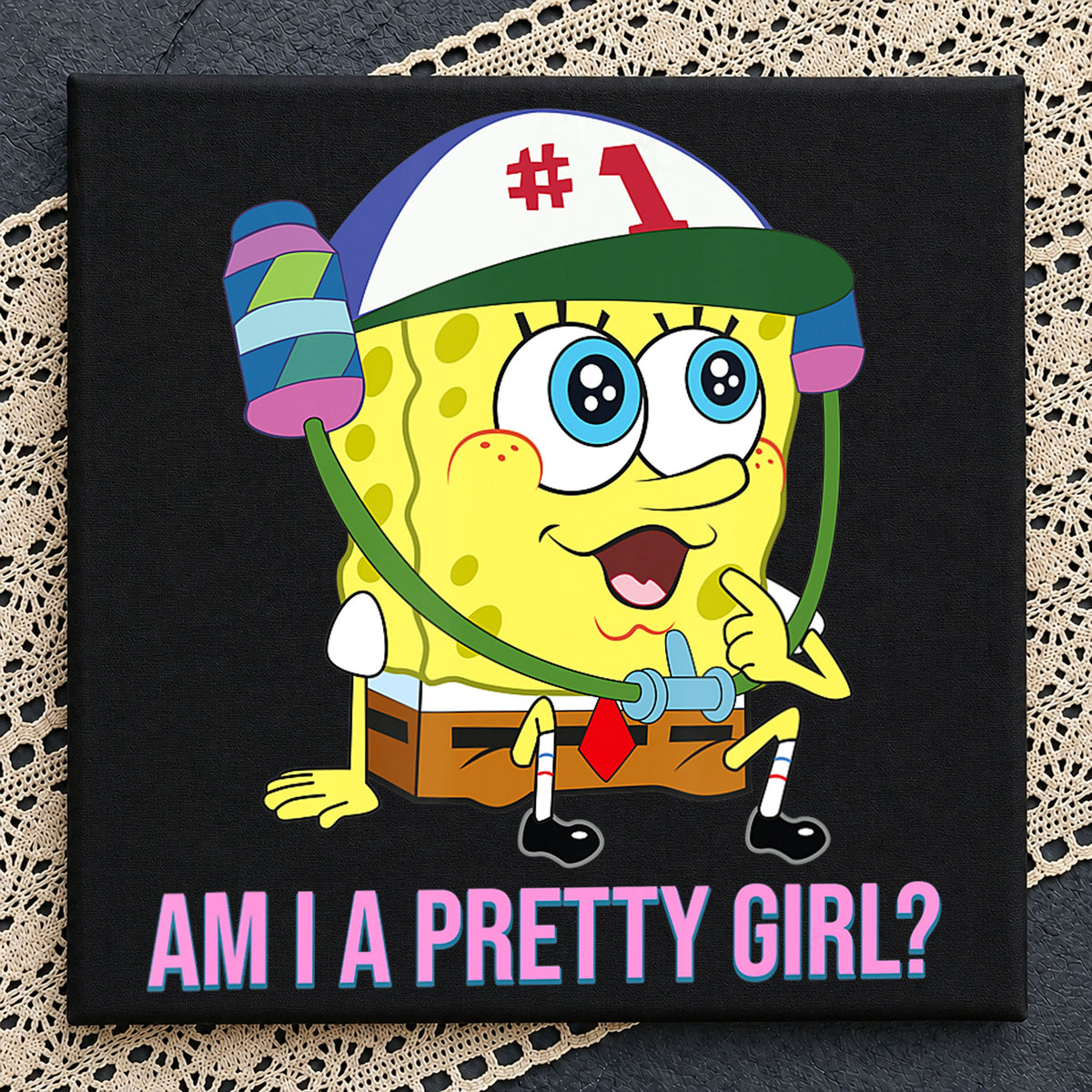 SpongeBob Am I A Pretty Girl Number One Cap PNG