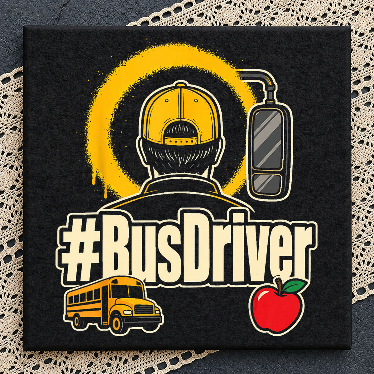 #BusDriver School Bus Apple Grunge Character PNG