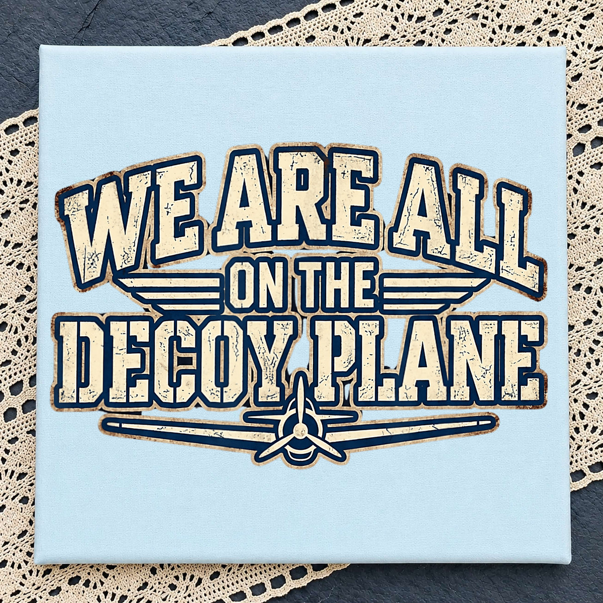 We Are All On The Decoy Plane Quote, Vintage Grunge Airplane Design