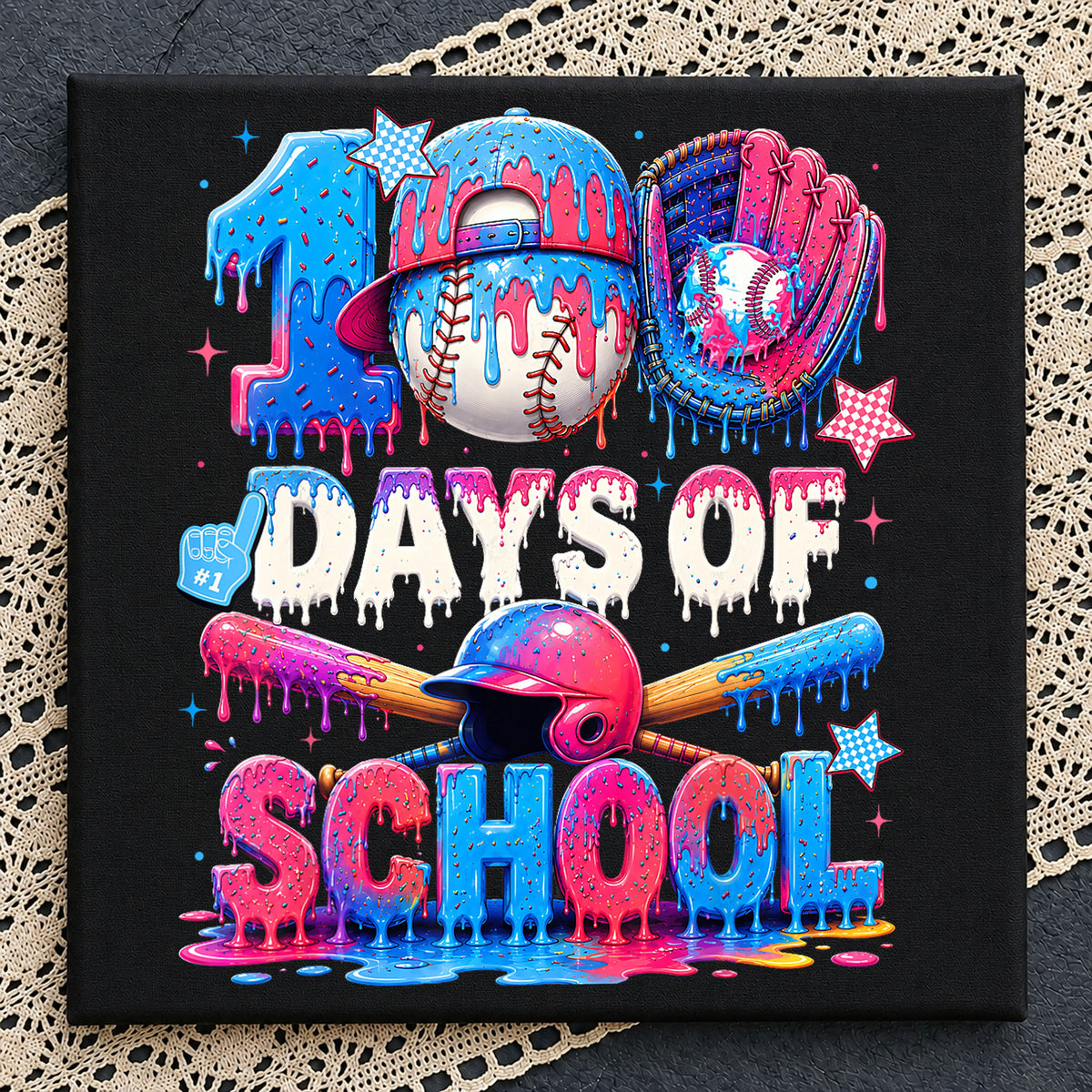100 Days Of School Baseball Drip Colorful PNG