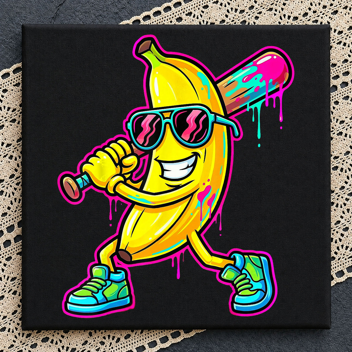 Cool Banana Baseball Bat Sunglasses Retro Drip PNG