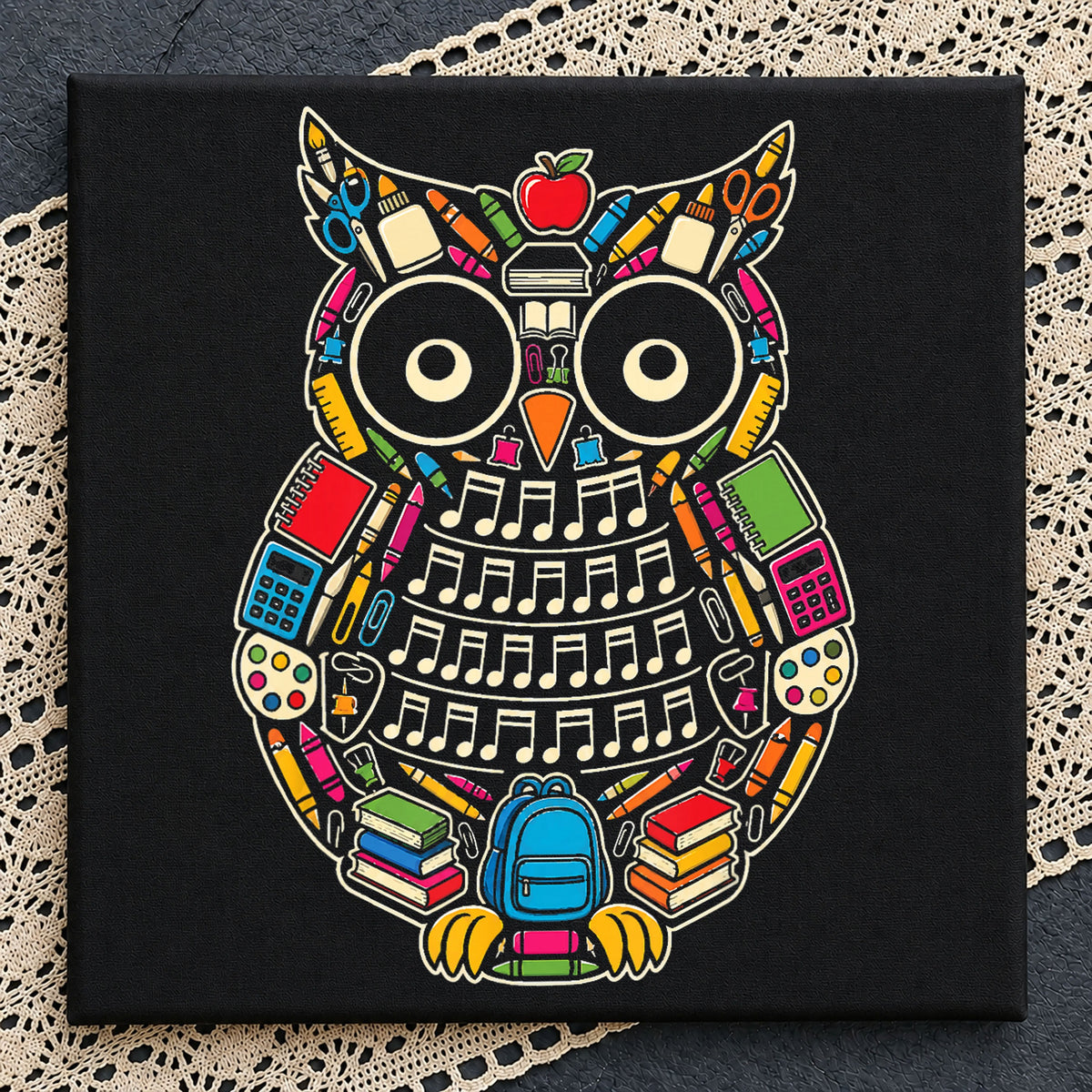 Back To School Owl Colorful School Supplies Art PNG