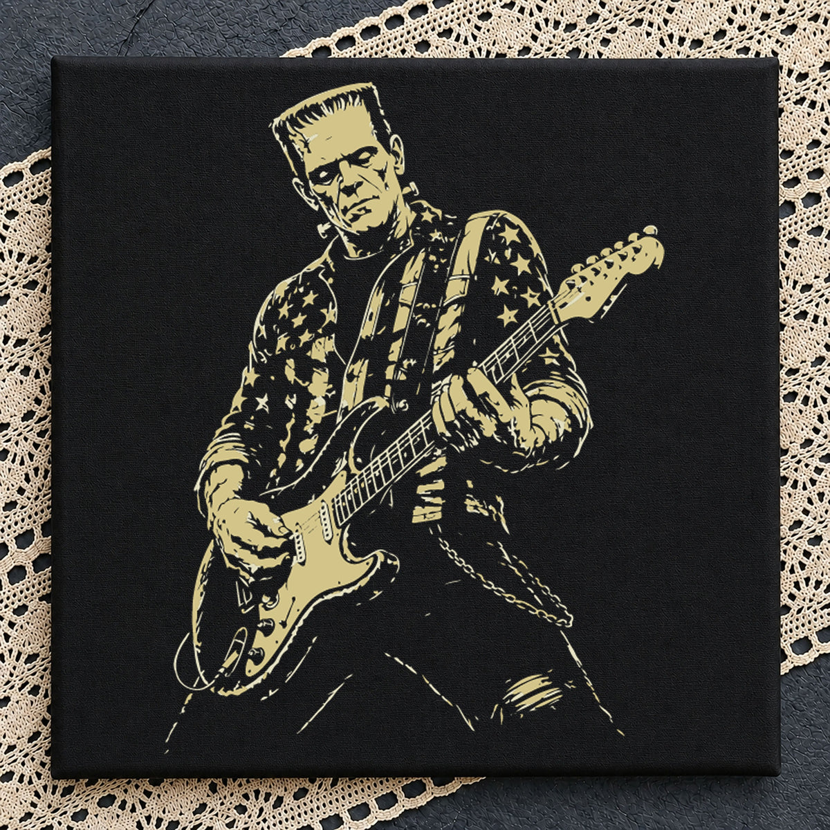 Frankenstein Rock Guitar American Flag Halloween PNG