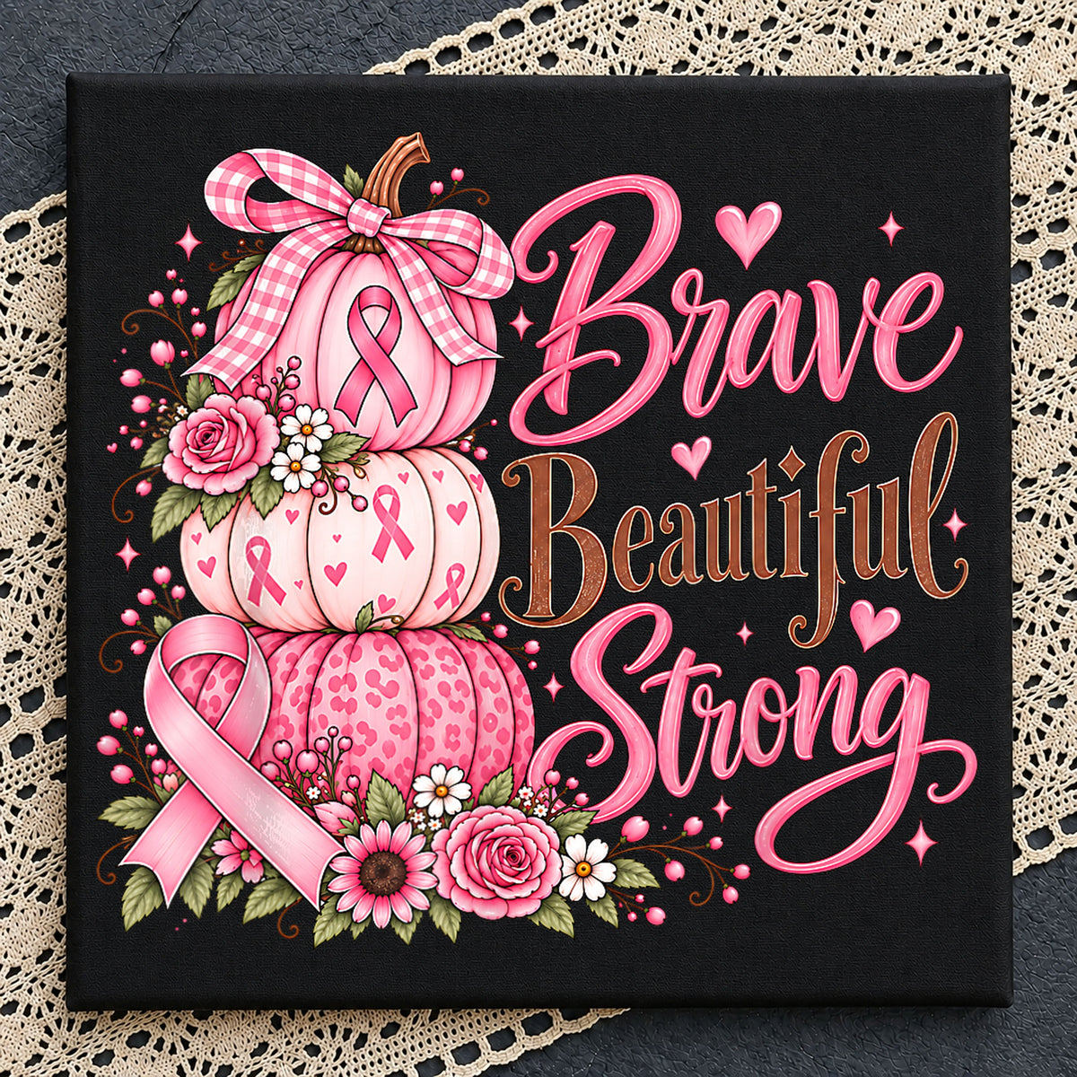 Brave Beautiful Strong Pumpkin Breast Cancer Awareness PNG