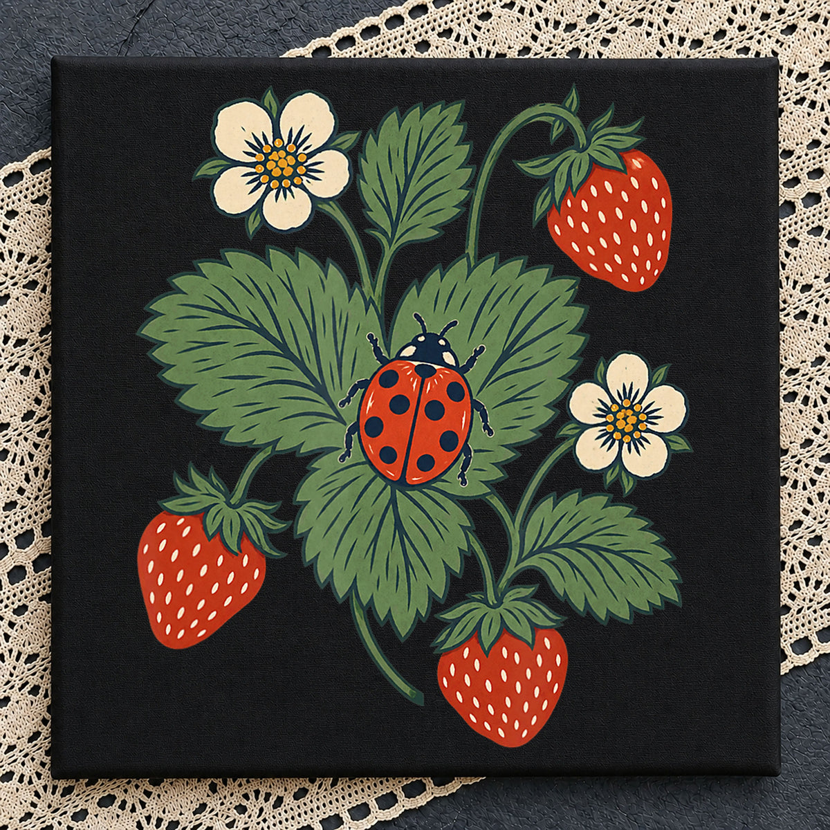 Ladybug Strawberry Plant Botanical Floral Clipart PNG