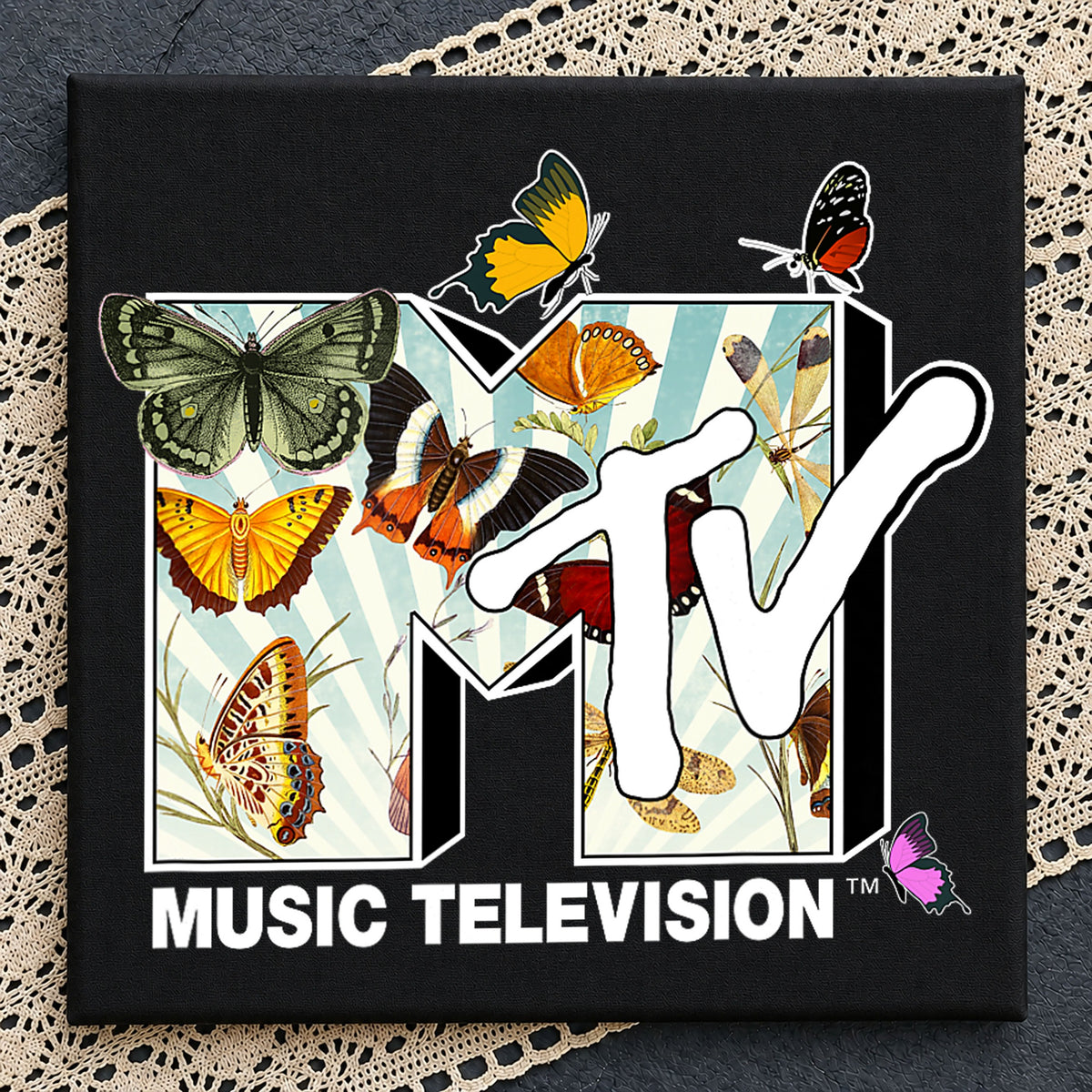 MTV Music Television Butterfly Floral Collage Art PNG