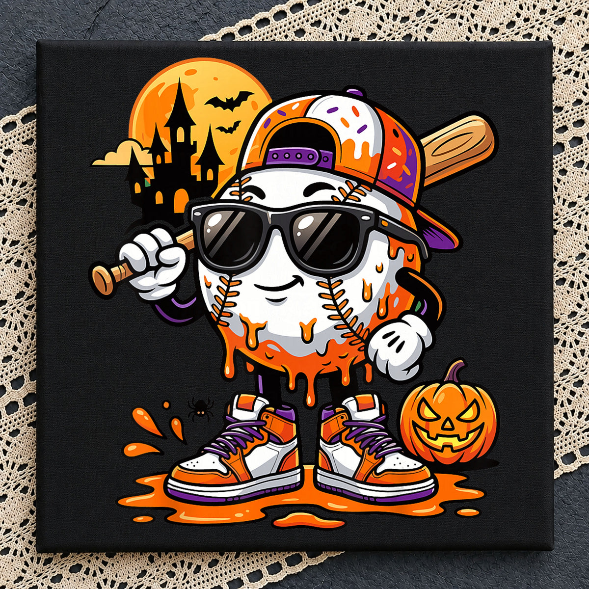 Halloween Baseball Character Drip Pumpkin Sneakers PNG