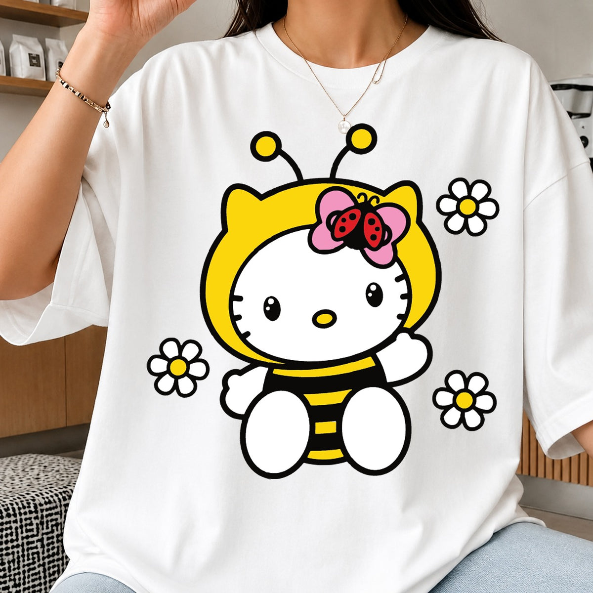 Hello Kitty Bumblebee Costume SVG, Cute Daisy Floral Clipart