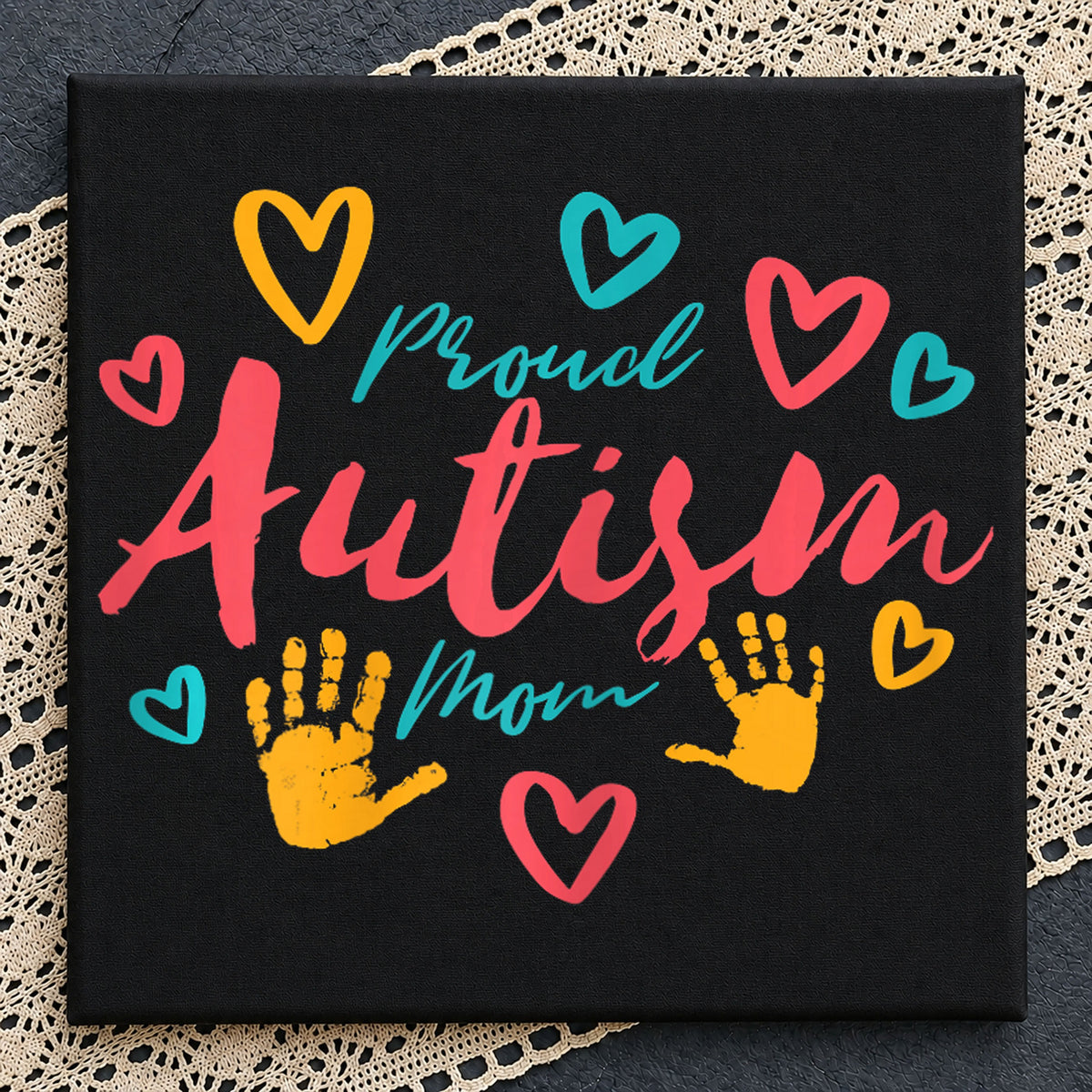 Proud Autism Mom PNG, Colorful Hearts Handprint Design