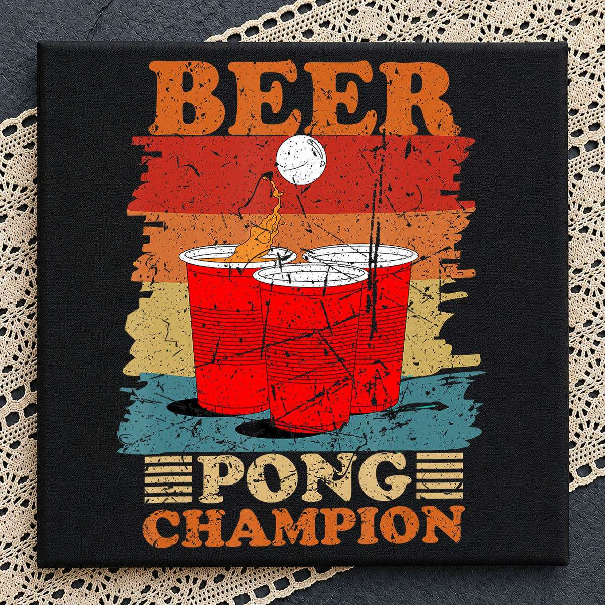 Beer Pong Champion Retro Vintage Drinking Game PNG
