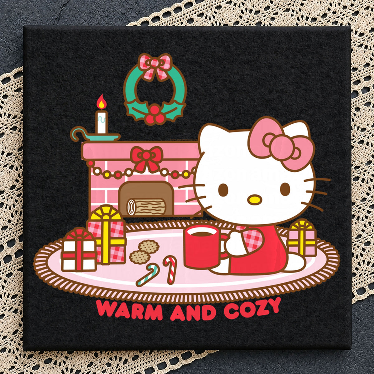 Hello Kitty Warm And Cozy Christmas Fireplace Clipart PNG