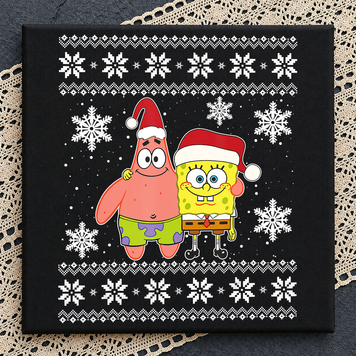 SpongeBob Patrick Santa Hat Christmas Ugly Sweater Print PNG