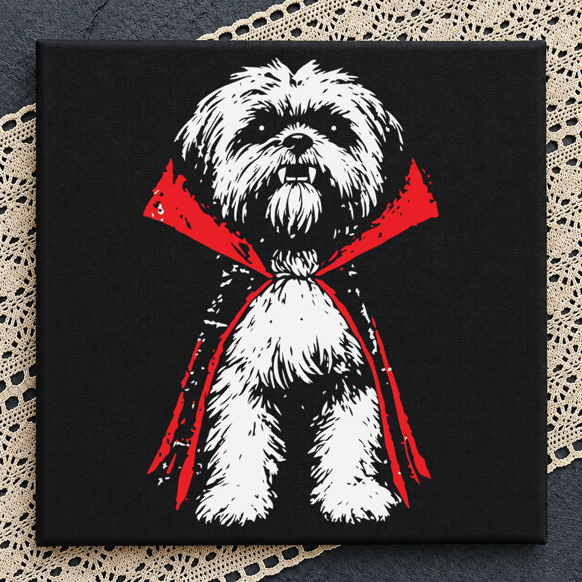 Maltese Dog Vampire Cape Halloween Spooky Pet PNG