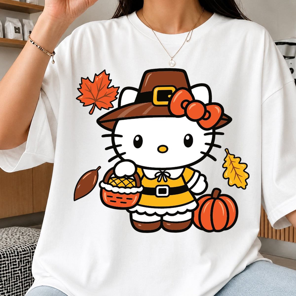 Hello Kitty Thanksgiving Pilgrim SVG, Fall Harvest Clipart