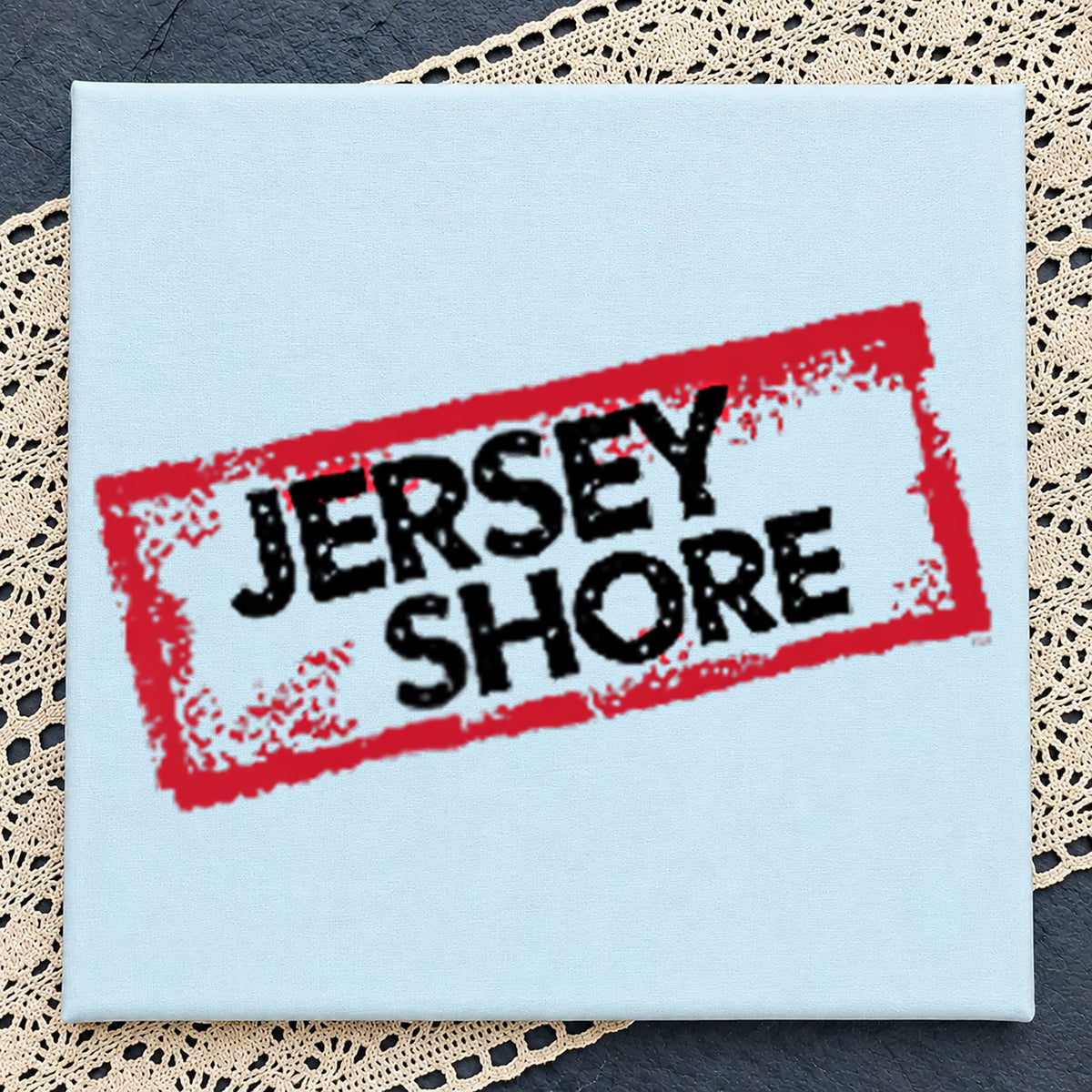 Jersey Shore Bold Stamp Clipart, Red Grunge Rectangle Design, Neon v5