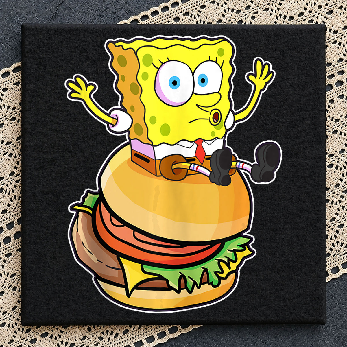 SpongeBob Krabby Patty Burger Sitting Cartoon PNG