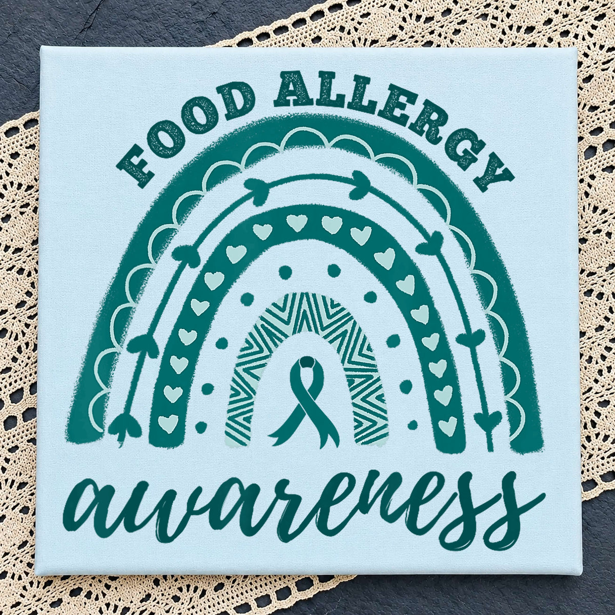 Food Allergy Awareness Rainbow PNG, Teal Ribbon Boho, Awareness PNG