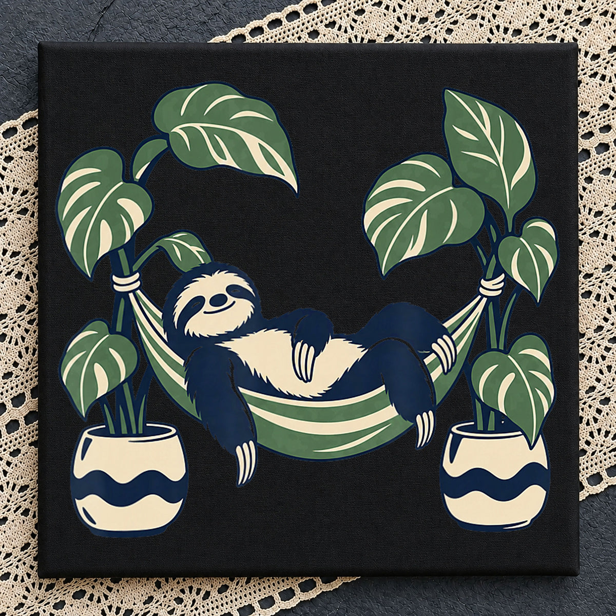 Sloth Relaxing In Hammock Potted Plants Clipart PNG