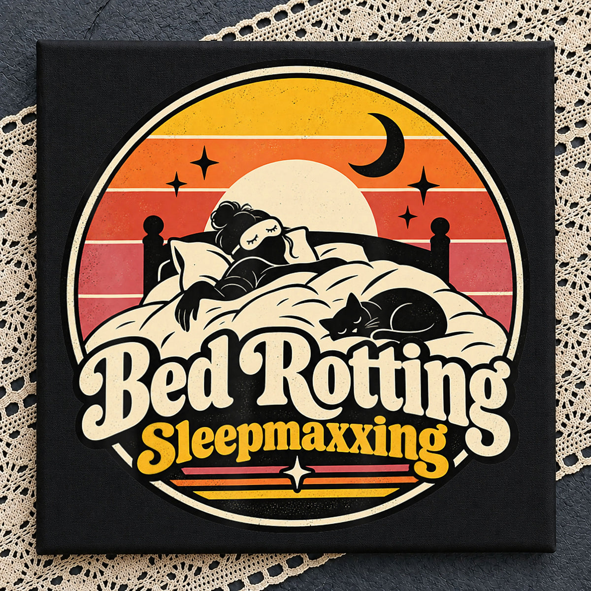 Bed Rotting Sleepmaxxing Retro Sunset Cat PNG