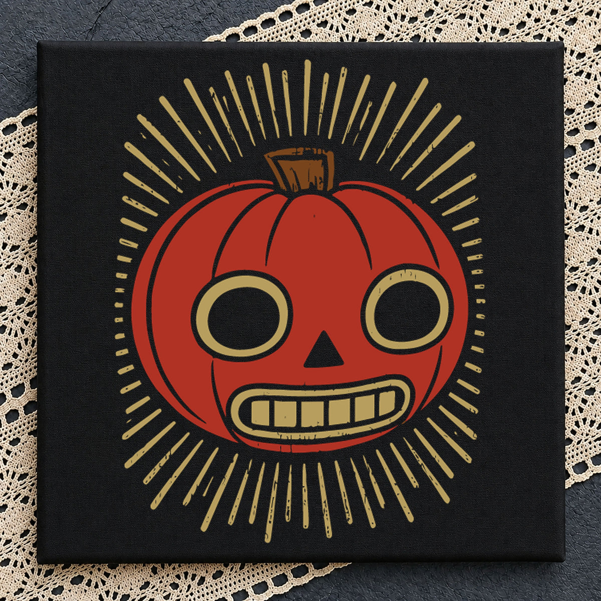 Retro Halloween Pumpkin Jack-O-Lantern Sunburst PNG