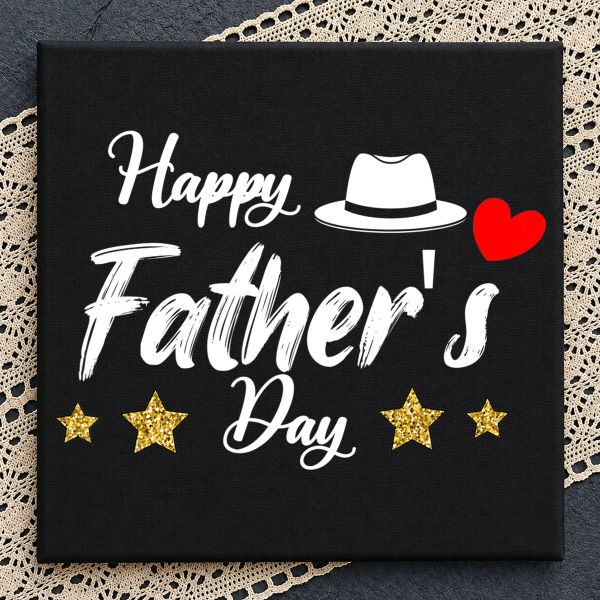 Happy Father's Day Hat Heart Gold Stars Clipart PNG