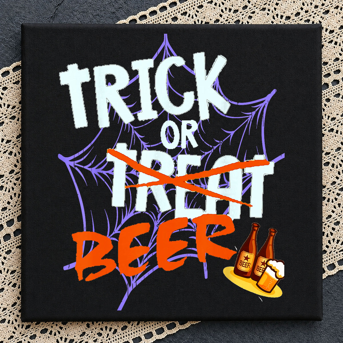 Trick Or Treat Beer Halloween Spider Web Funny PNG
