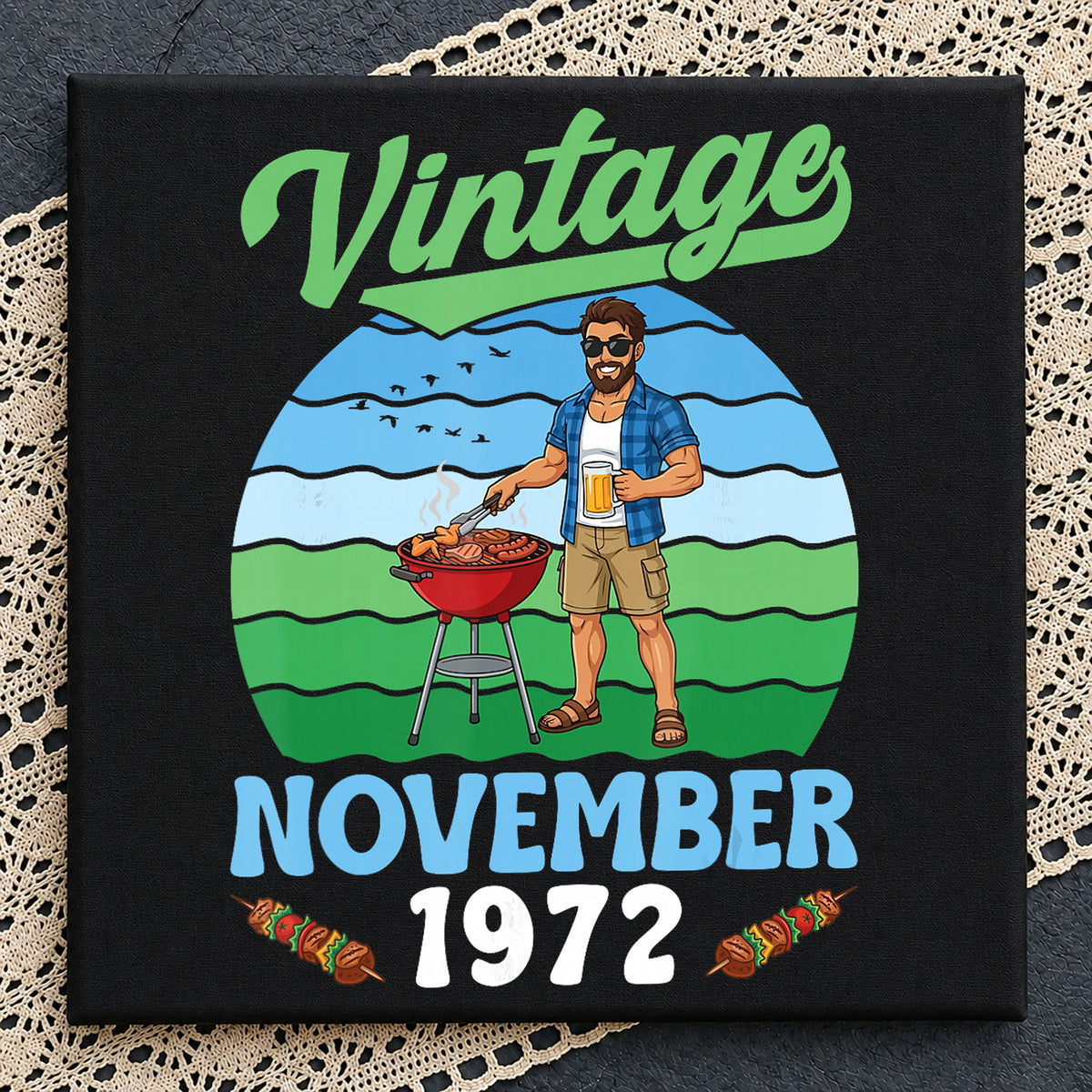 Vintage November 1972 BBQ Man Beer Retro Birthday PNG