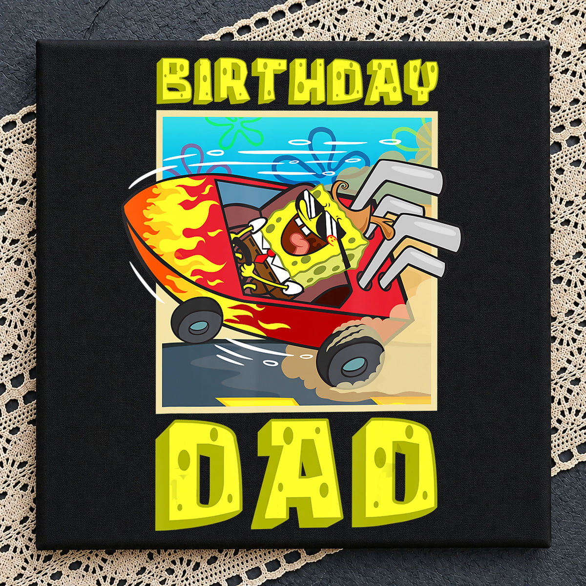 SpongeBob Birthday Dad Hot Rod Flames Racing PNG