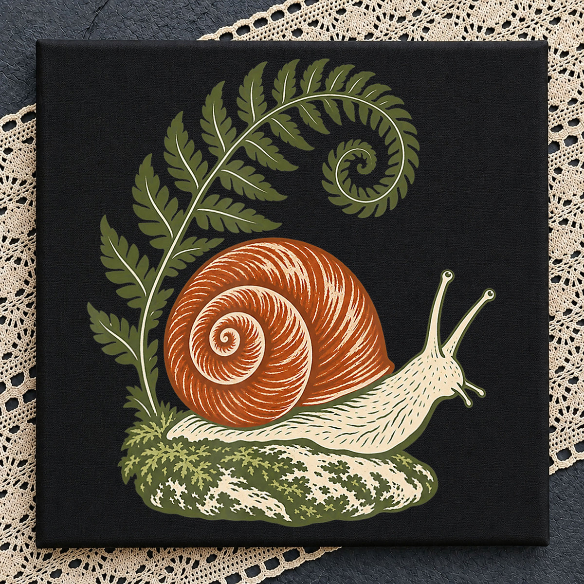 Vintage Snail With Fern Botanical Nature Art PNG