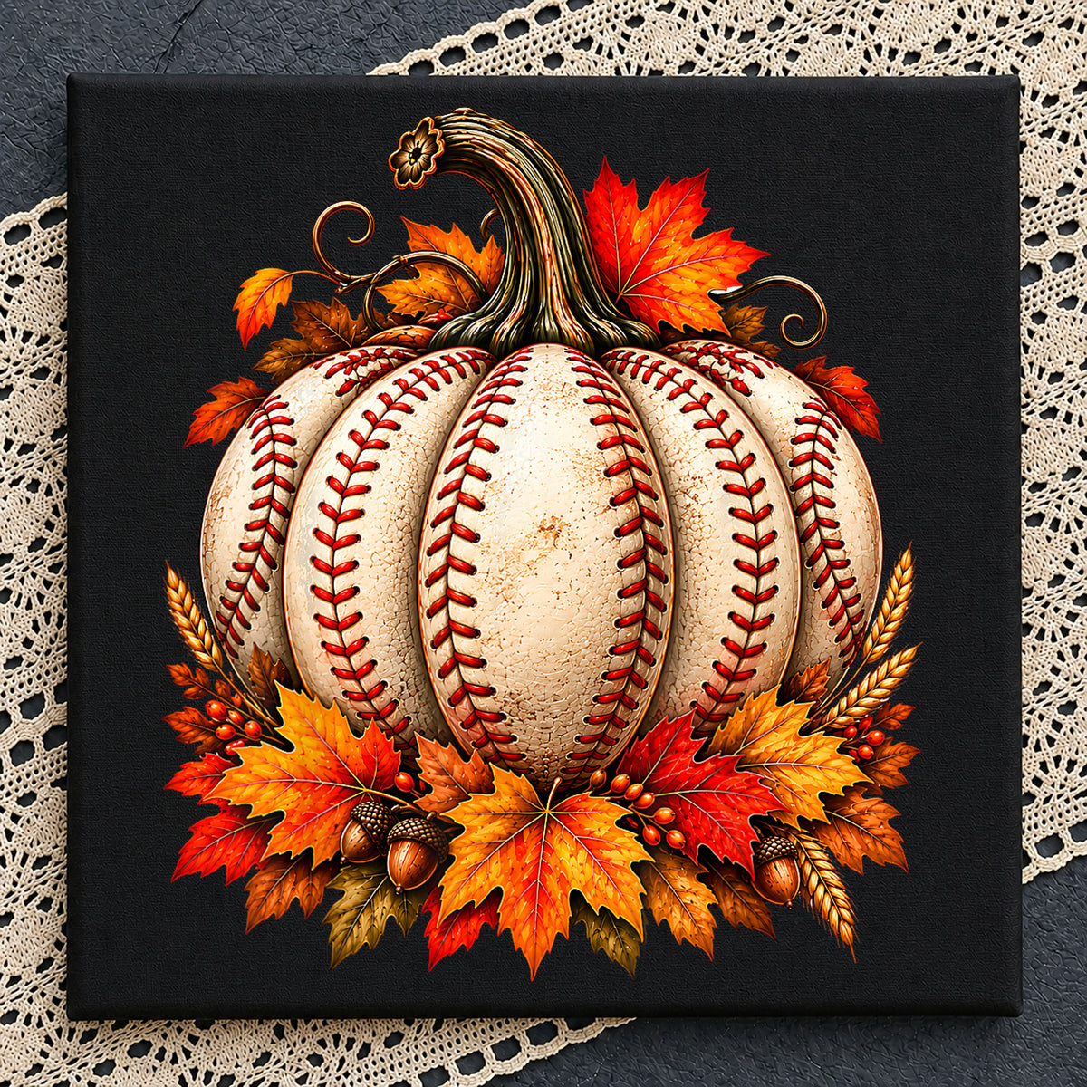 Baseball Pumpkin Fall Autumn Leaves Harvest Season PNG