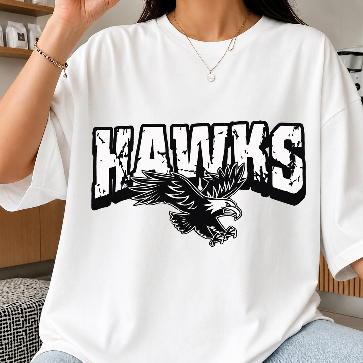 Hawks Distressed Bold Mascot SVG, Team Spirit Clipart