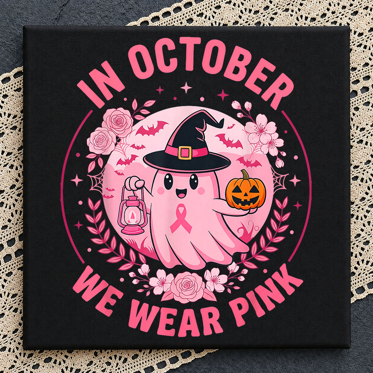 In October We Wear Pink Ghost Halloween Witch PNG