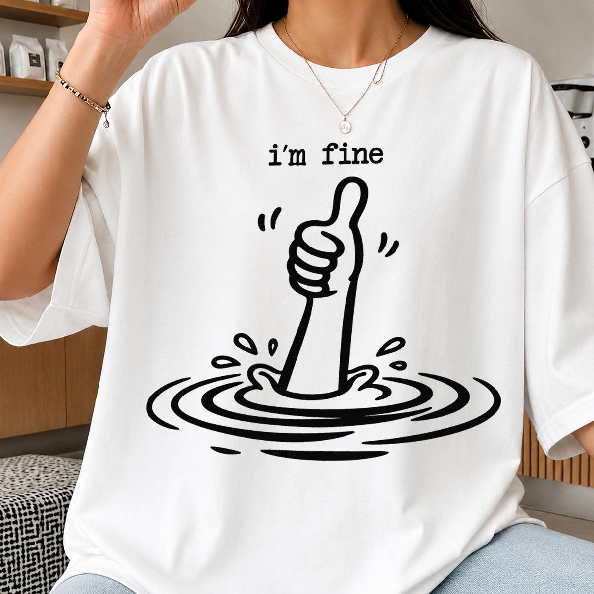 I'm Fine Thumbs Up Drowning Funny Sarcastic Clipart SVG