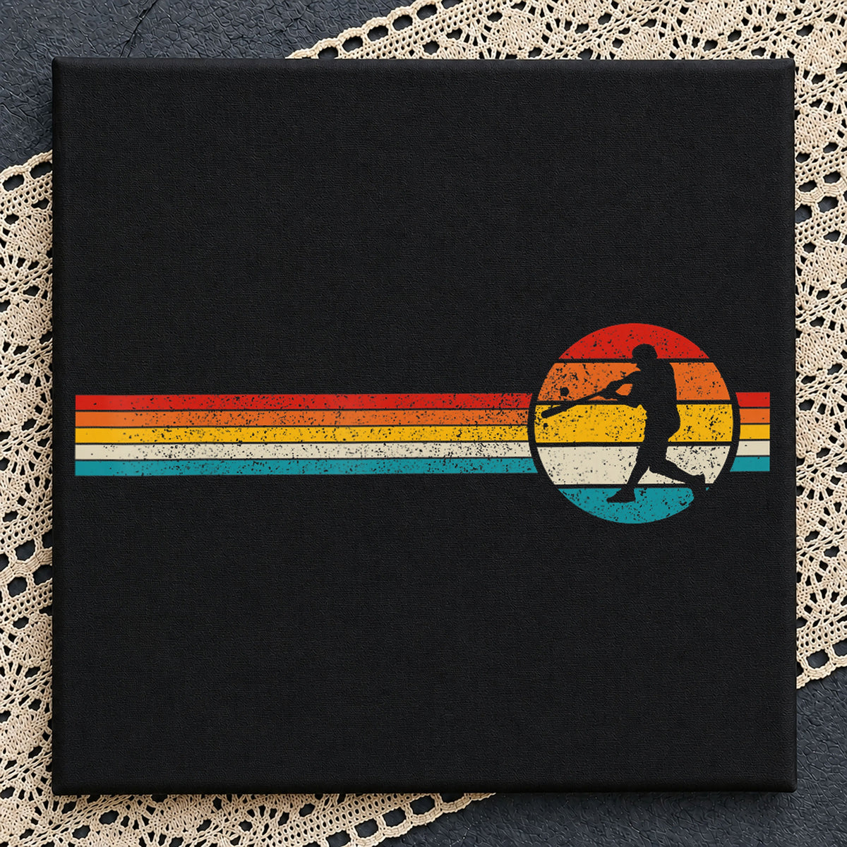 Retro Vintage Baseball Batter Sunset Stripes PNG