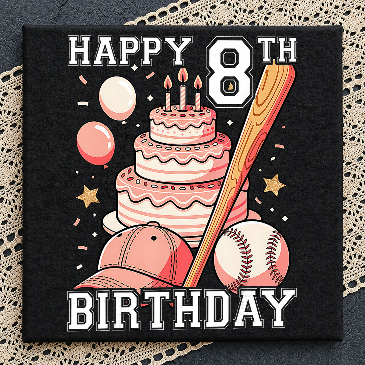Happy 8th Birthday Baseball Cake Bat Ball Pink PNG