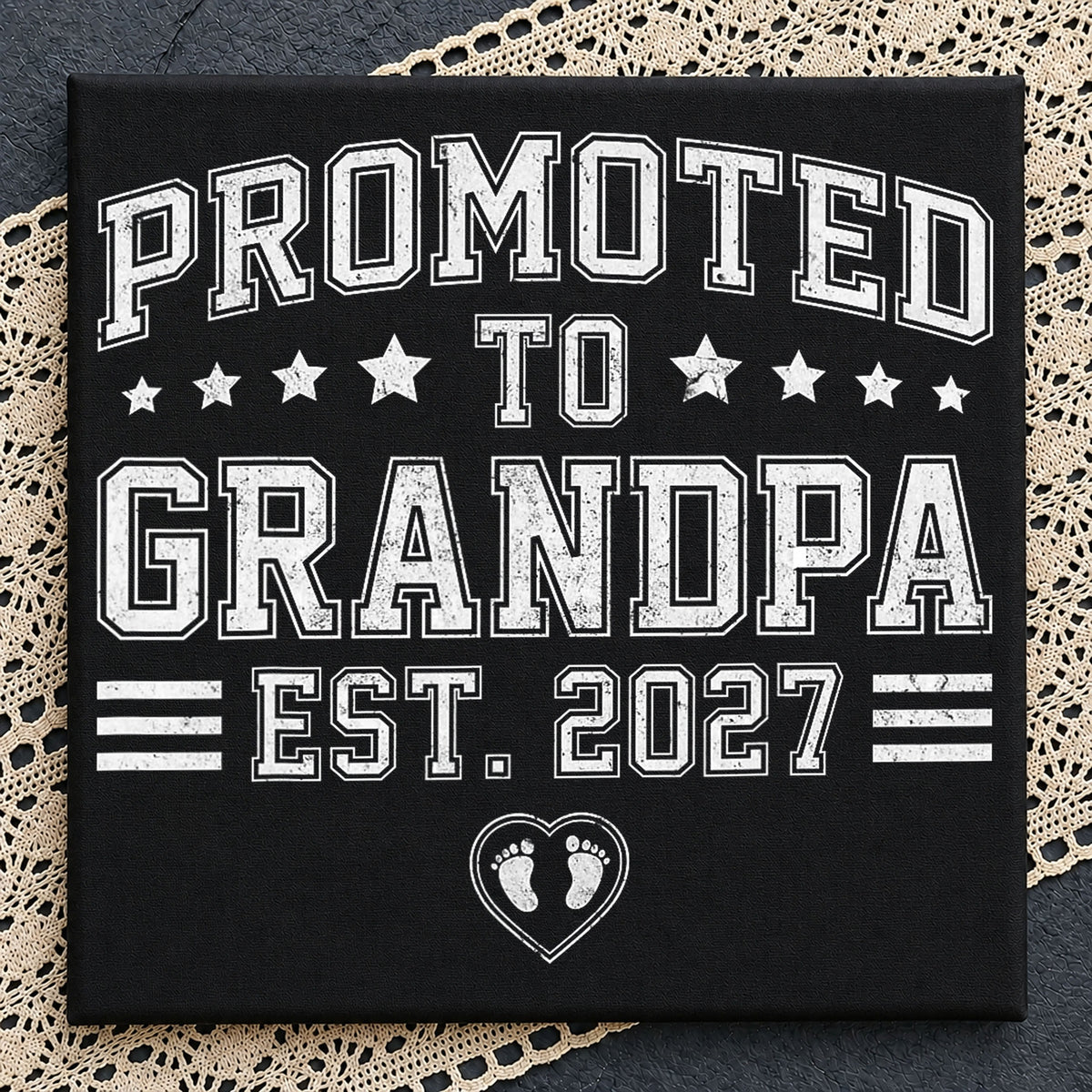 Promoted To Grandpa Est 2027 Stars Heart Baby Feet PNG