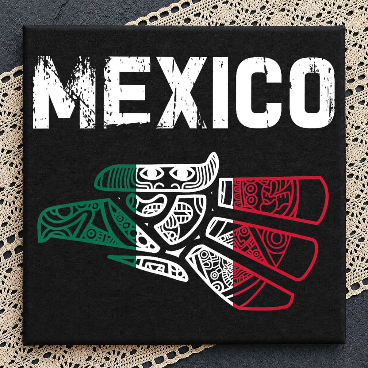 Mexico Aztec Eagle Flag Colors Distressed Grunge PNG