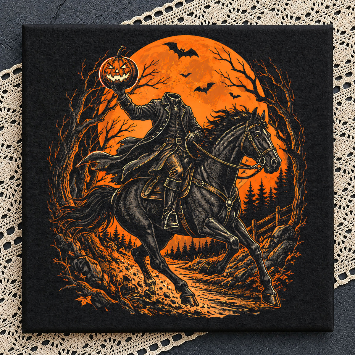 Headless Horseman Pumpkin Halloween Night Ride PNG