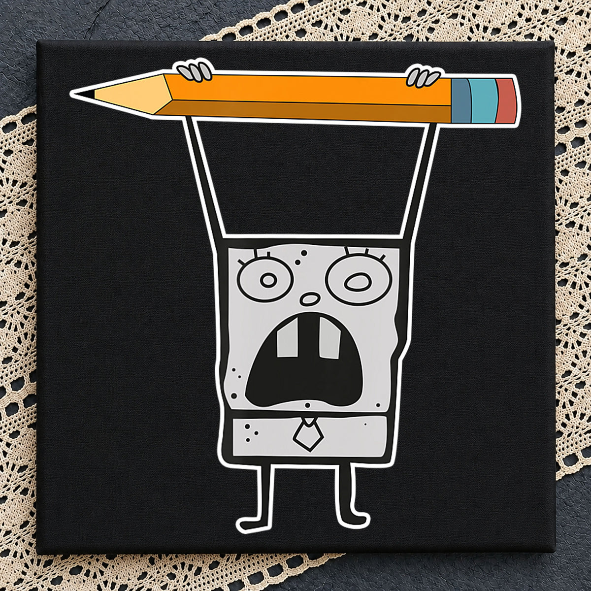 Spongebob Lifting Pencil Shocked Face Funny Meme PNG