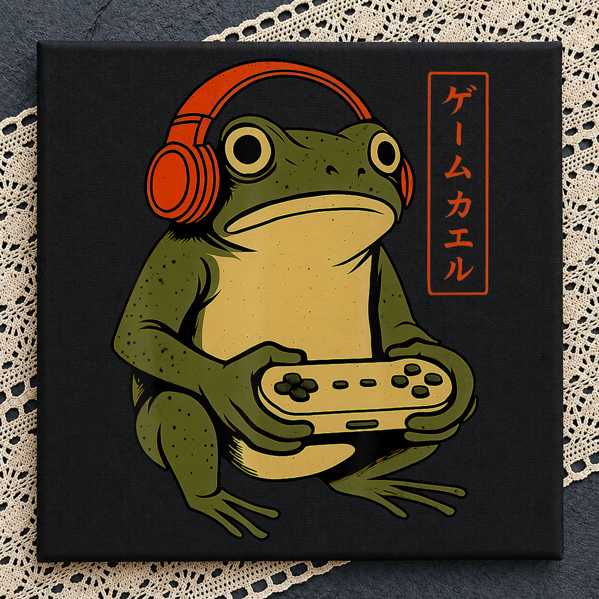 Gamer Frog Headphones Controller Japanese Retro PNG